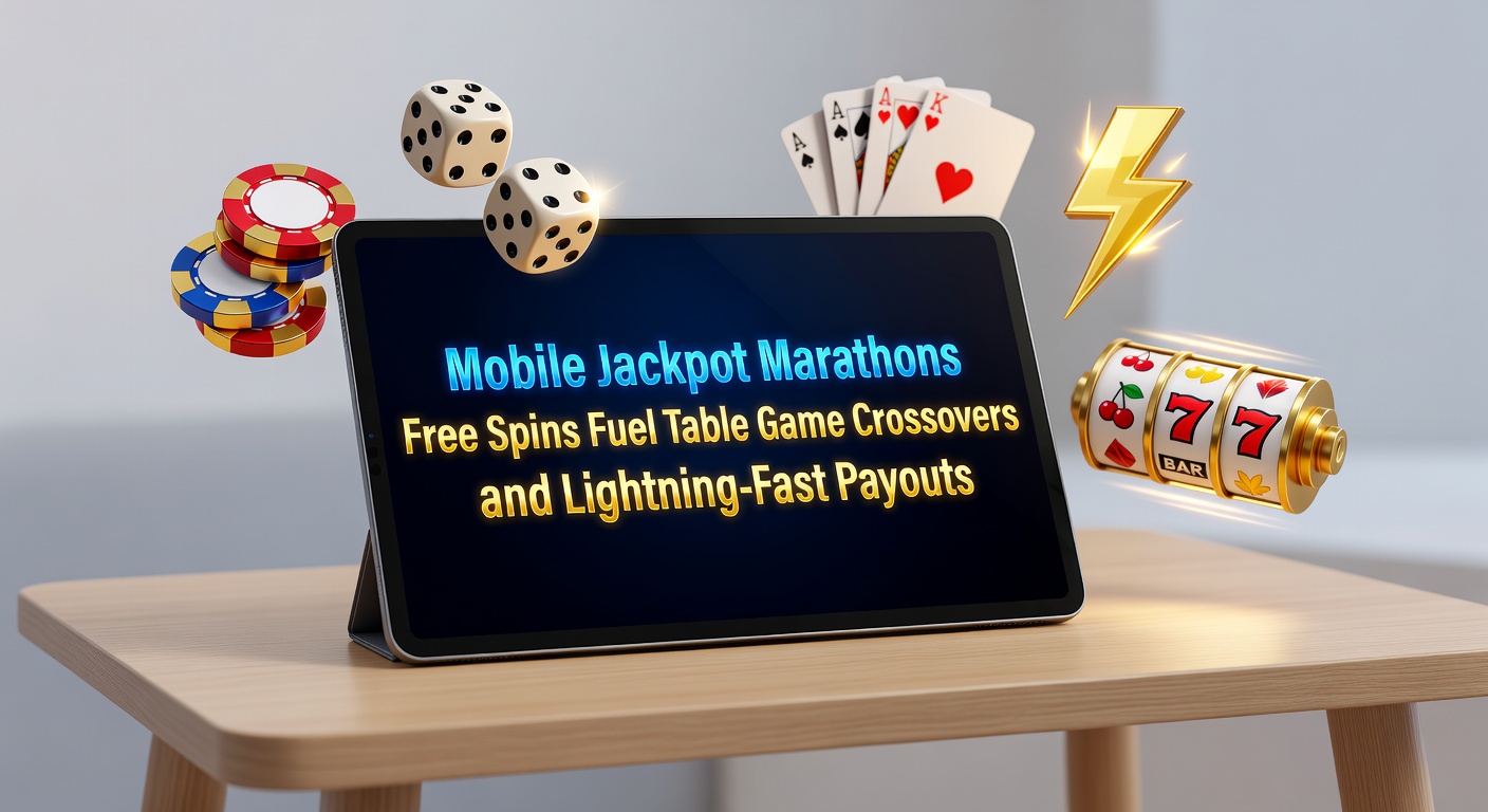 Smartphone mit leuchtendem Jackpot-Rad und Free-Spins-Symbolen auf einem mobilen Casino-Bildschirm, umgeben von Tischspiel-Icons wie Roulette und Blackjack